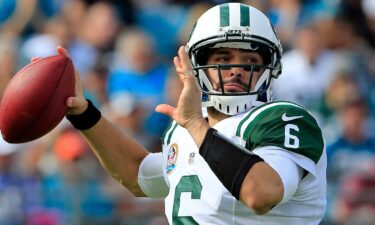 New York Jets quarterback Mark Sanchez attempts a pass during the game against the Jacksonville Jaguars at EverBank Field in 2021 in Jacksonville