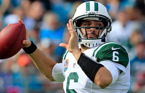 New York Jets quarterback Mark Sanchez attempts a pass during the game against the Jacksonville Jaguars at EverBank Field in 2021 in Jacksonville