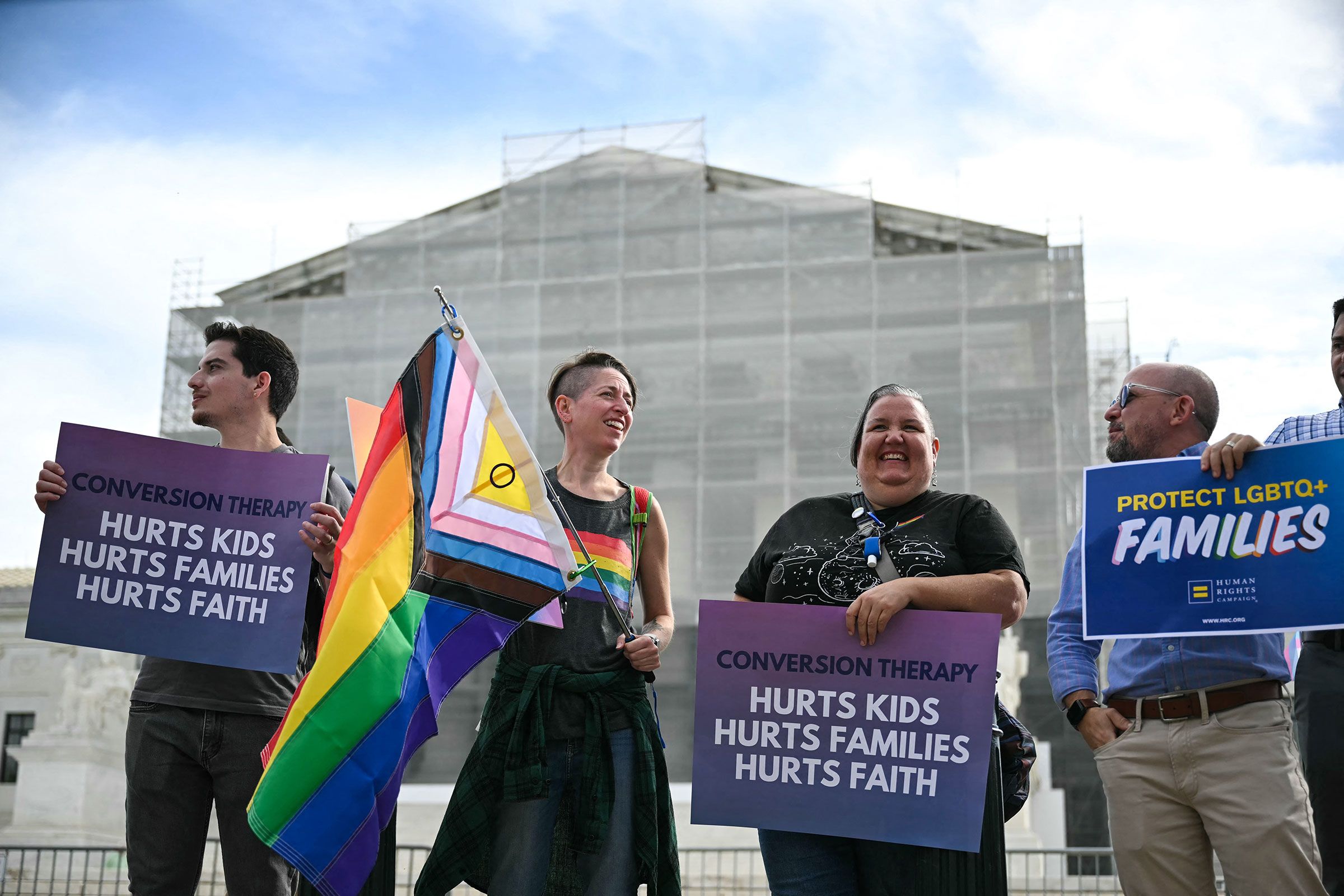 <i>Andrew Caballero-Reynolds/AFP/Getty Images via CNN Newsource</i><br/>Demonstrators protest against conversion therapy outside the US Supreme Court in Washington