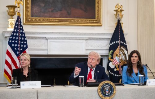 President Donald Trump and Israeli Prime Minister Benjamin Netanyahu leave the State Dining Room of the White House after a press conference in Washington