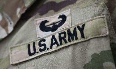 A US Army patch on the sleeve of an American soldier participating in the celebrations of Land Forces Day in Krakow