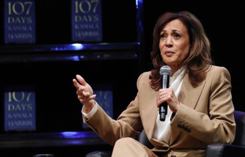 Former US Vice President Kamala Harris speaks at the Wiltern Theatre in Los Angeles