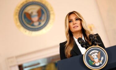 First lady Melania Trump delivers remarks in the Grand Foyer at the White House on October 10.