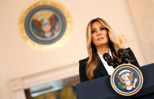 First lady Melania Trump delivers remarks in the Grand Foyer at the White House on October 10.