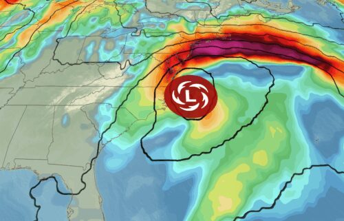 This is a map of river gauges along the East Coast that are forecast by the National Weather Service to reach flood stage as of Sunday morning.