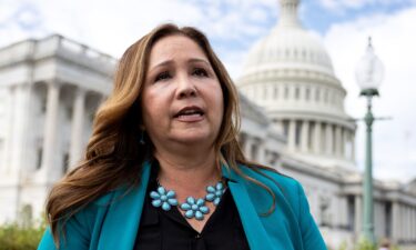 Representative-elect Adelita Grijalva speaks with reporters after a press conference outside the US Capitol on the 15th day of a government shutdown