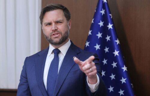 Vice President JD Vance gestures during a meeting with Israeli Prime Minister Benjamin Netanyahu (not pictured) at the Prime Minister's Office in Jerusalem