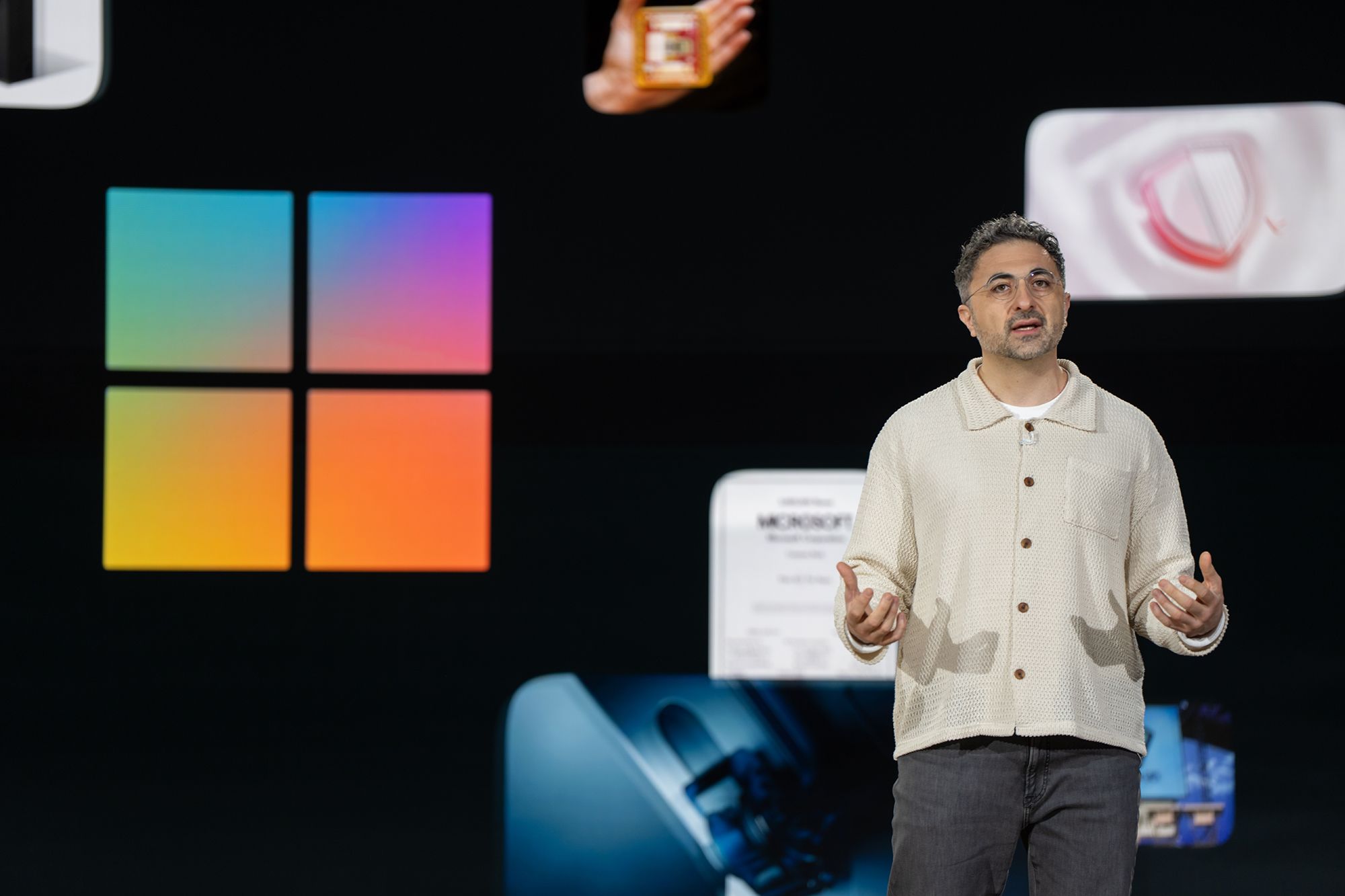 <i>Stephen Brashear/Getty Images via CNN Newsource</i><br/>Microsoft AI CEO Mustafa Suleyman speaks during an event highlighting Microsoft Copilot
