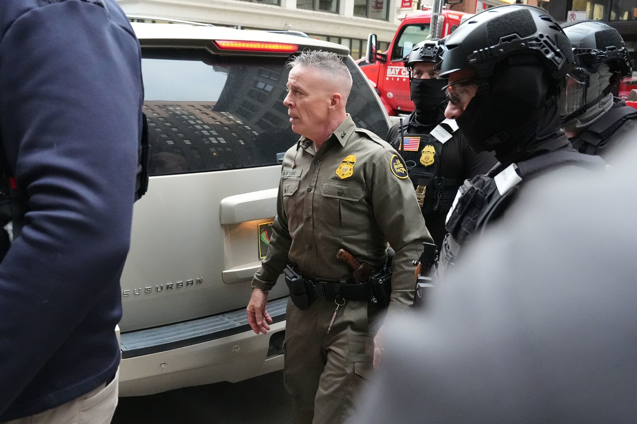 Border Patrol commander Gregory Bovino arrives outside federal court in Chicago on Tuesday