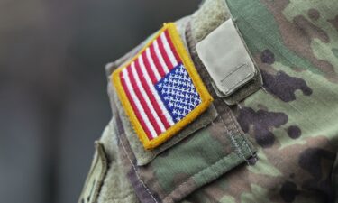 A US Army patch on the sleeve of an American soldier in Krakow