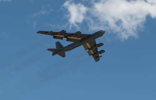 A U.S. Air Force B-52 Stratofortress assigned to the 2nd Bomb Wing, Barksdale Air Force Base, Louisiana, takes off for a mission in support of Red Flag-Nellis 25-1, Feb. 6, 2025.