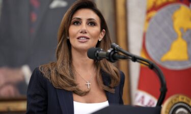 Alina Habba delivers remarks before being sworn in as the interim US Attorney for New Jersey in the Oval Office at the White House on March 28