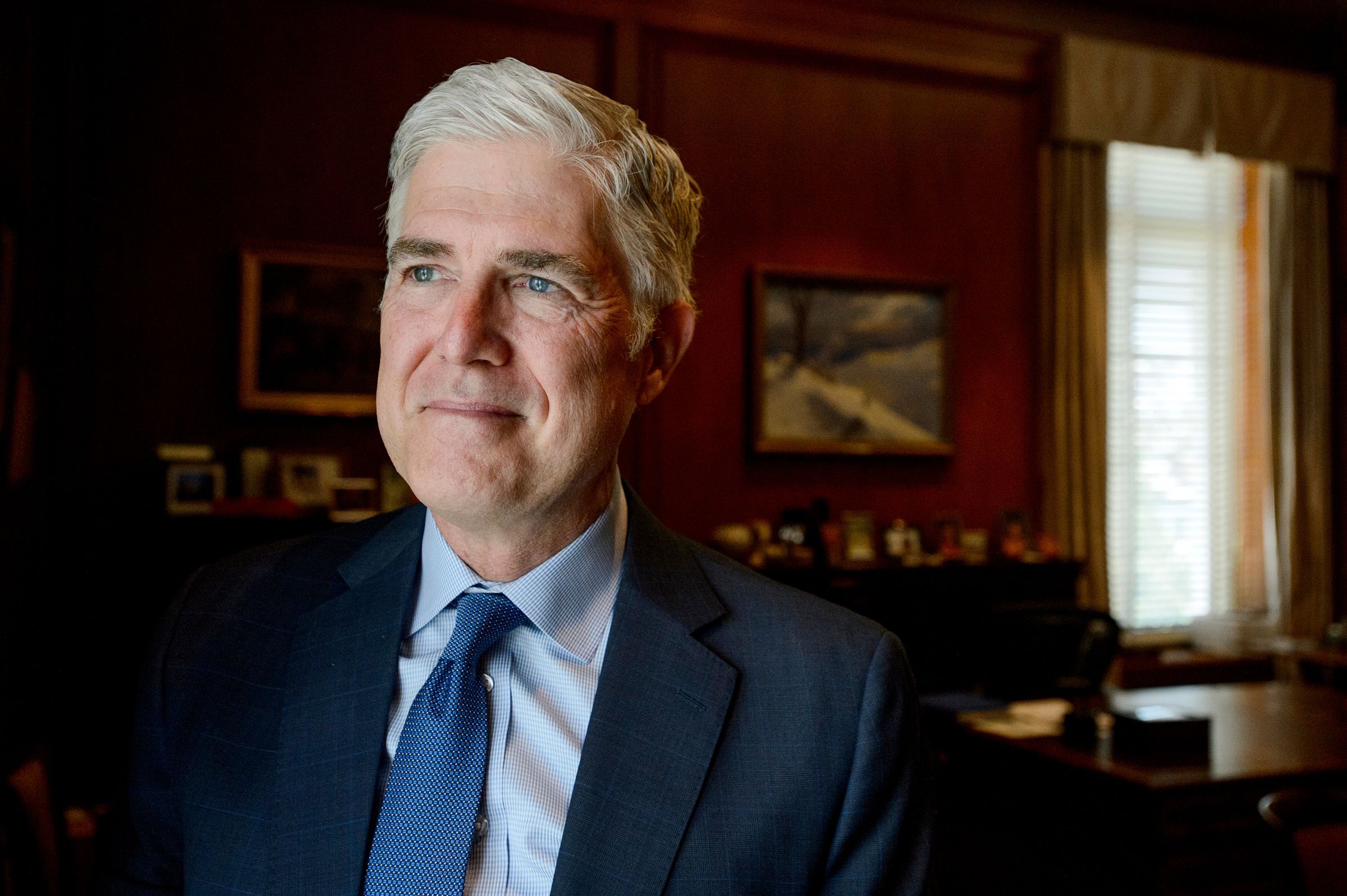 <i>Rod Lamkey/AP via CNN Newsource</i><br/>Supreme Court Justice Neil Gorsuch poses for a portrait in his office at the Supreme Court in July 2024 in Washington DC.