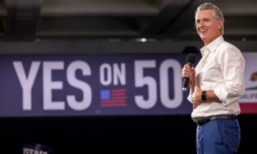 California Gov. Gavin Newsom speaks at a "Yes On Prop 50" volunteer event at the LA Convention Center in Los Angeles on November 1
