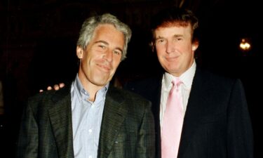 Portrait of American financier Jeffrey Epstein (left) and real estate developer Donald Trump as they pose together at the Mar-a-Lago estate