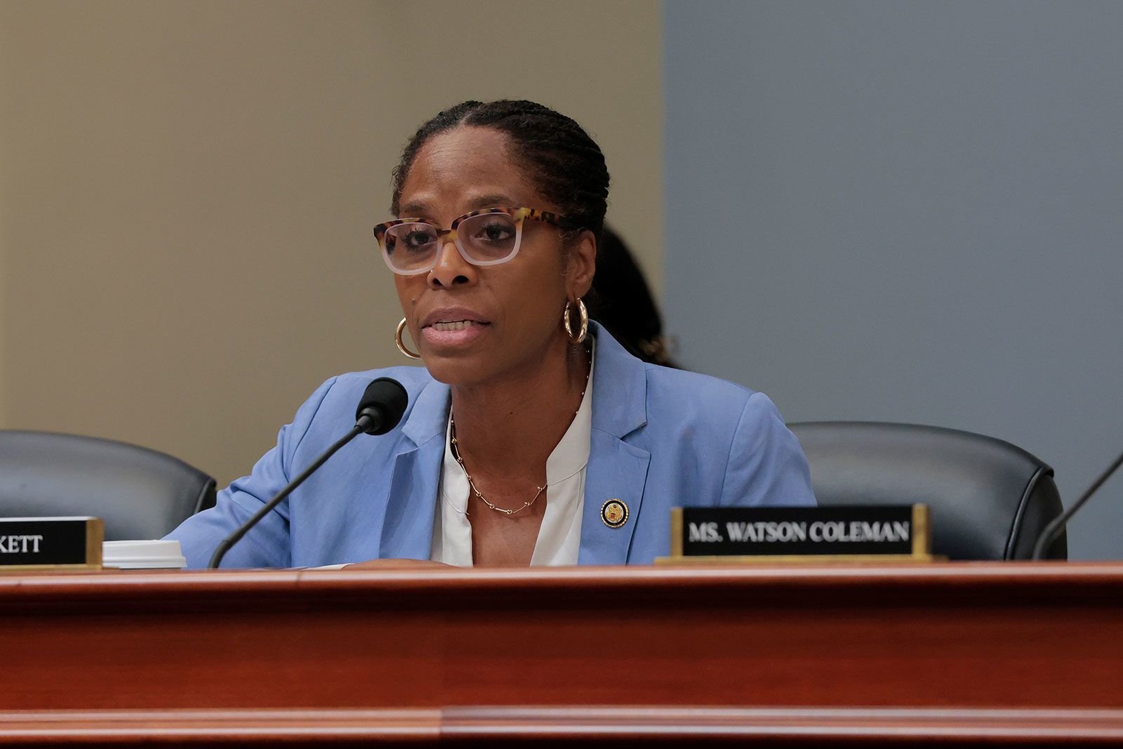 <i>Anna Moneymaker/Getty Images/File via CNN Newsource</i><br/>Del. Stacey Plaskett speaks during a mark up meeting with the House Budget Committee on Capitol Hill on May 16