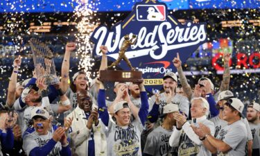 The Los Angeles Dodgers celebrate winning the 2025 World Series at Rogers Center in Toronto on November 2