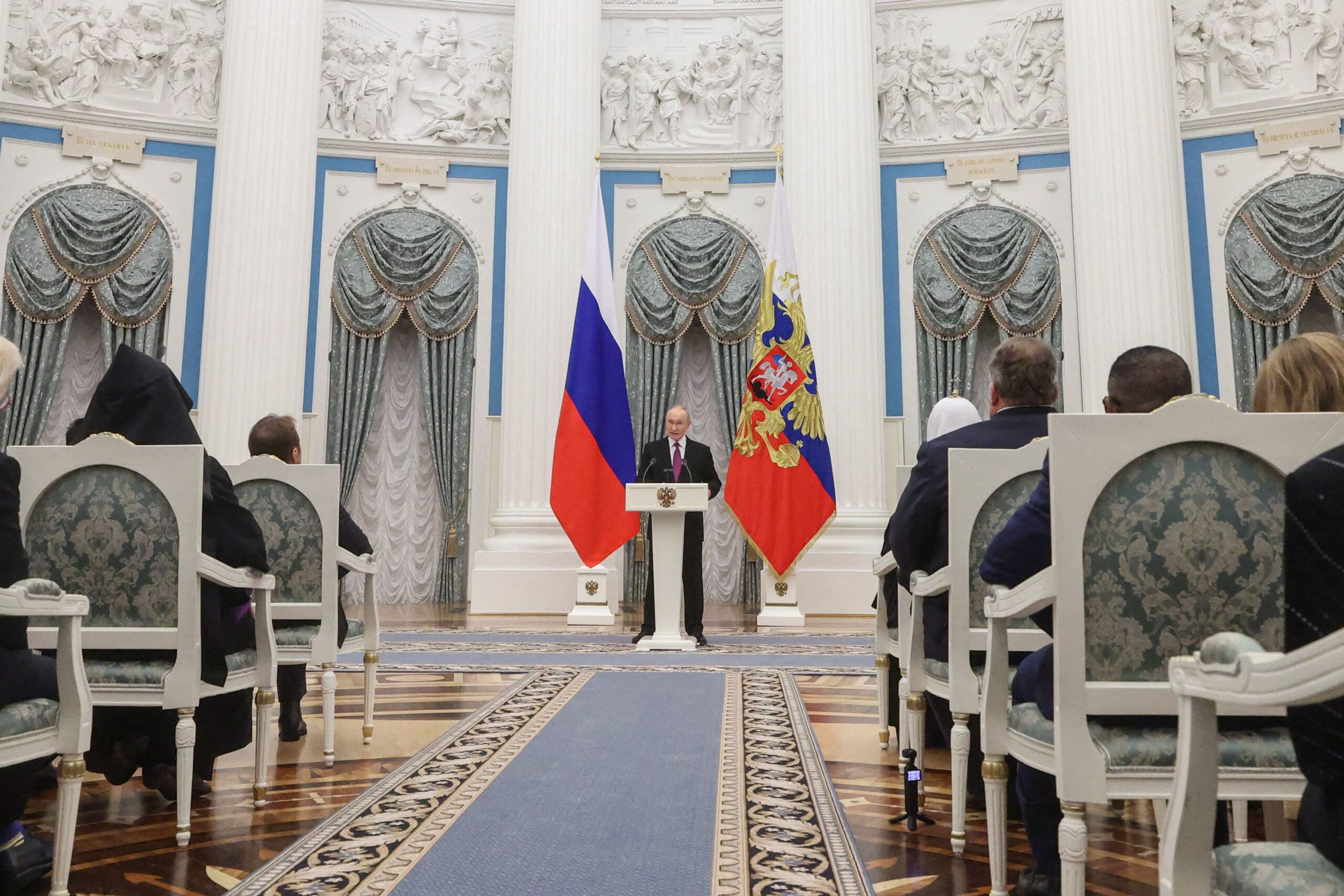 <i>Maxim Shipenkov/AFP/Getty Images via CNN Newsource</i><br/>Russian President Vladimir Putin gives a speech during an awards ceremony marking the National Unity Day at the Kremlin in Moscow