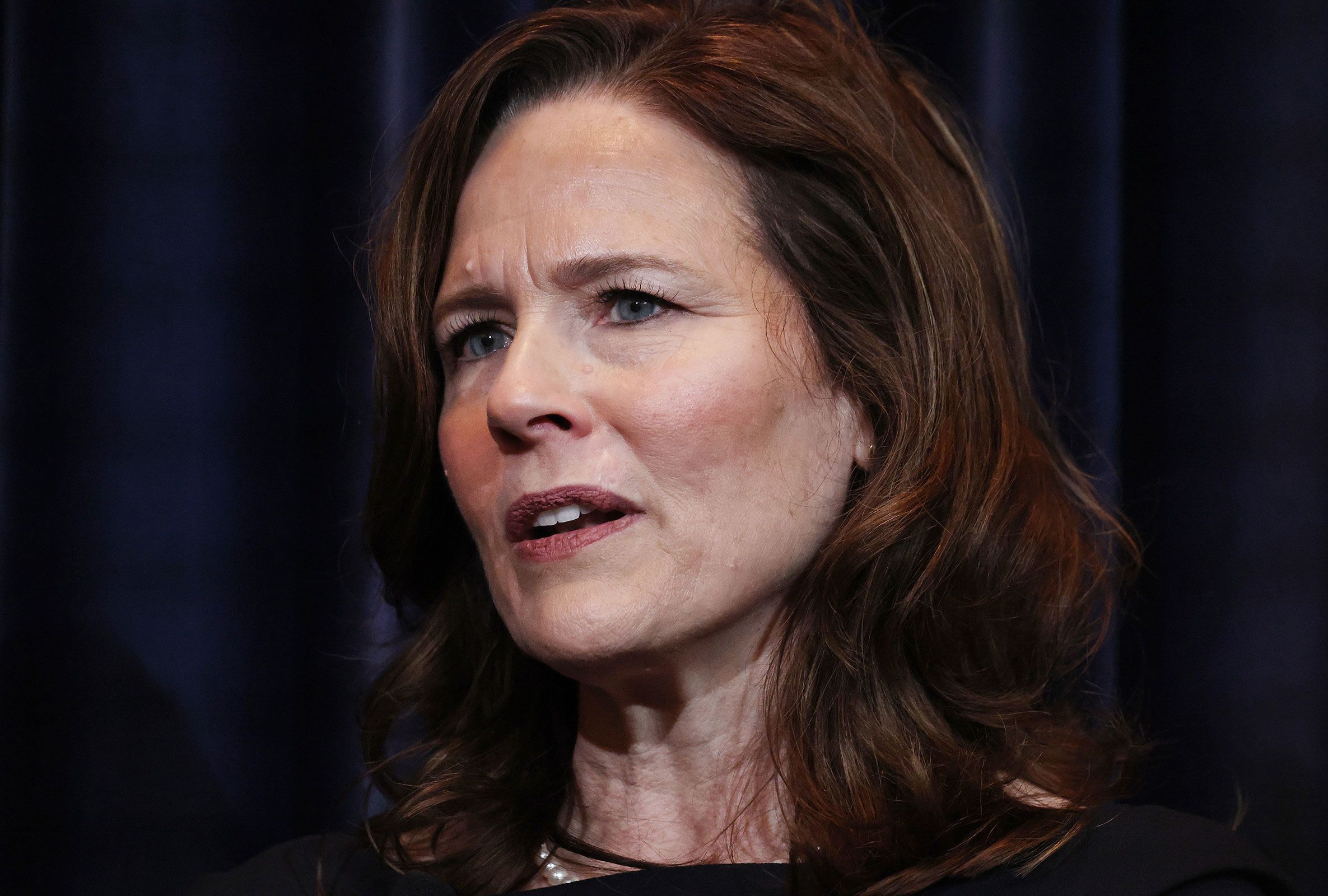<i>Mario Tama/Getty Images/File via CNN Newsource</i><br/>Supreme Court Justice Amy Coney Barrett at the Reagan Library in Simi Valley