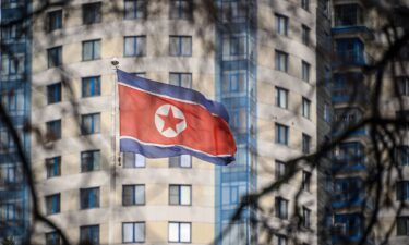 A North Korean flag flies over its embassy in Moscow in October 2024.