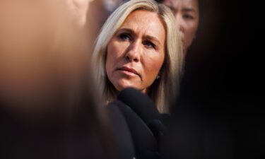 Rep. Marjorie Taylor Greene is seen here during a press conference in front of the US Capitol building on November 18