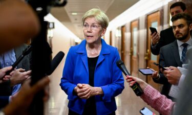 Sen. Elizabeth Warren speaks to reporters in Washington