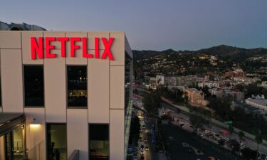 The Netflix logo is seen on top of their office building in Hollywood