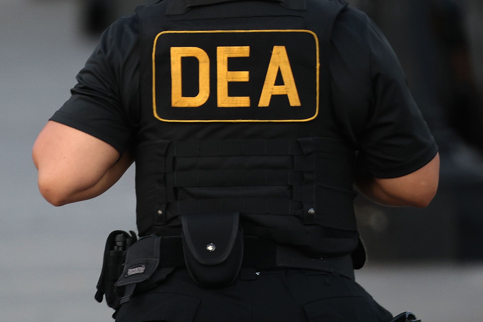 <i>Win McNamee/Getty Images via CNN Newsource</i><br/>The vest of a US Drug Enforcement Administration agent in Washington