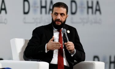 Syrian President Ahmed Al-Sharaa speaks as he attends the 23rd edition of the annual Doha Forum