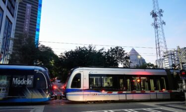 A Charlotte Area Transit System light rail departs a station on September 8.