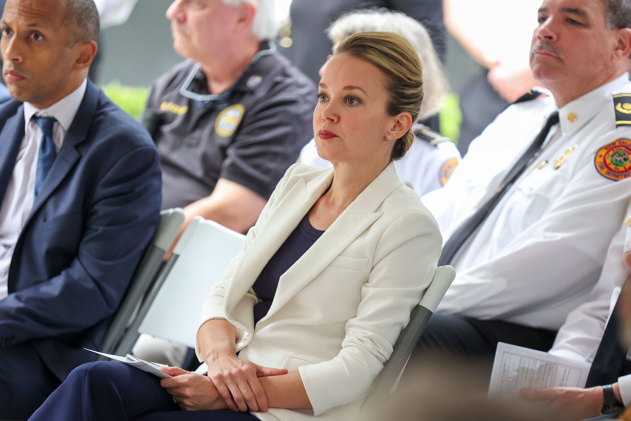 New Orleans Police Superintendent Anne Kirkpatrick pauses during an interview in May.
