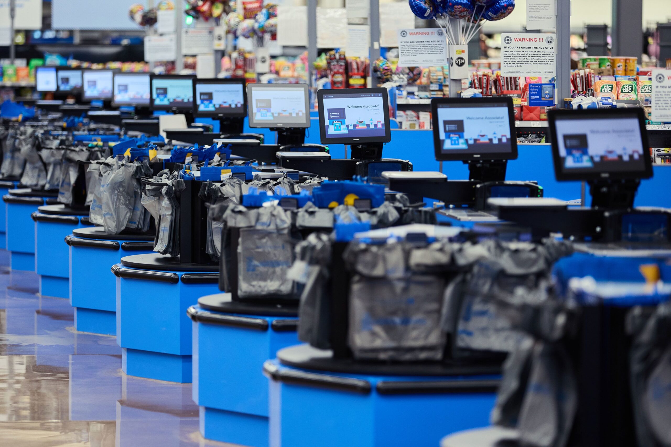 Empty checkout lines are seen at a store in Columbus