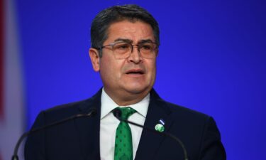 Juan Orlando Hernández presents his national statement during day two of COP26 at SECC on November 1