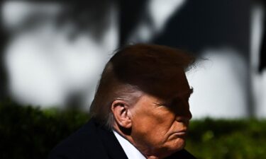 President Donald Trump at a lunch with Senate Republicans in the Rose Garden of the White House in Washington
