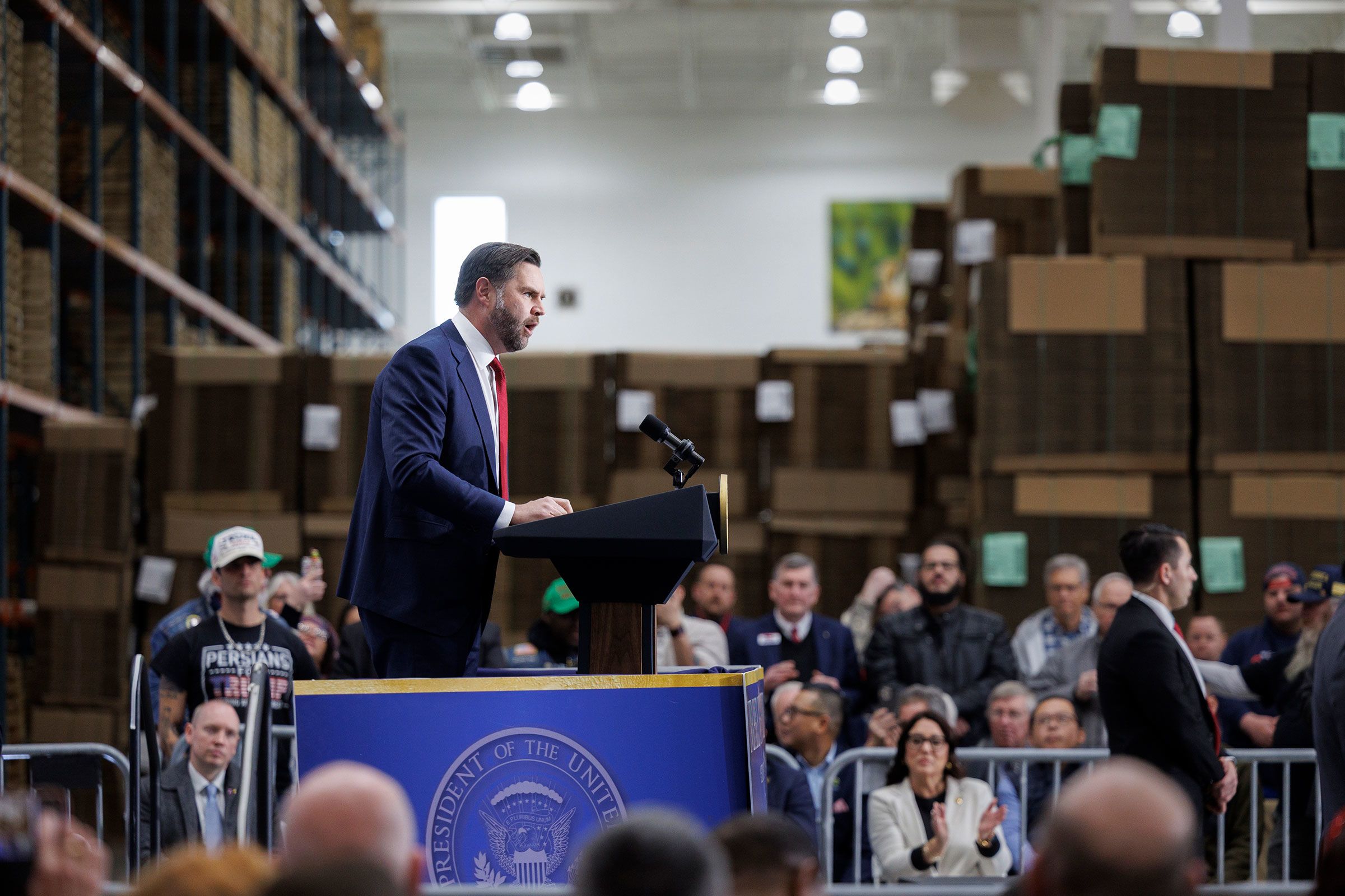 <i>Tom Brenner/Pool/Getty Images via CNN Newsource</i><br/>Vice President JD Vance speaks in Allentown