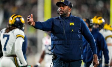 Sherrone Moore head coach of the Michigan Wolverines reacts against the Michigan State Spartans during the second quarter at Spartan Stadium on October 25.