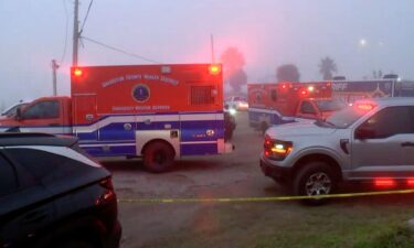 Emergency crews respond near the scene of a reported plane crash in Galveston