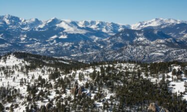 Overlooking a snow covered Rocky Mountain National Park.