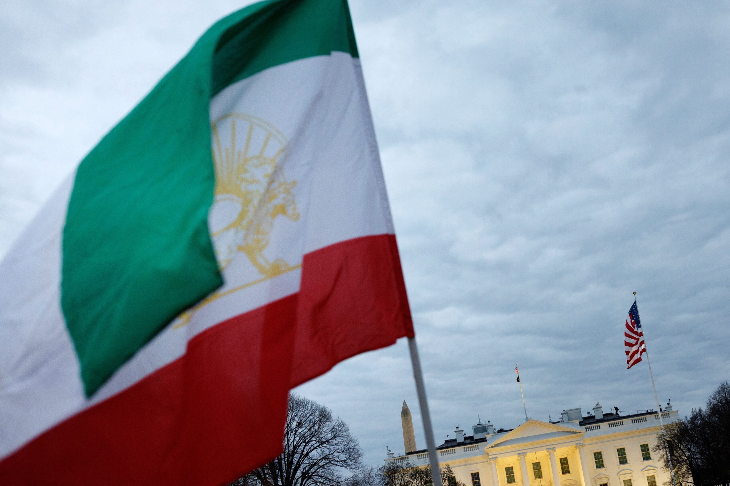 <i>Tom Brenner/Getty Images via CNN Newsource</i><br/>An Iranian flag flies near the White House