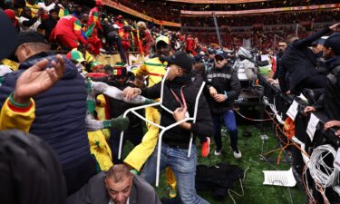 Senegal and Morocco players clash during the Africa Cup of Nations final.