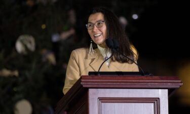 Congresswoman Mary Peltola (D-AK) speaks during a ceremony for the lighting of the Capitol Christmas tree in Washington