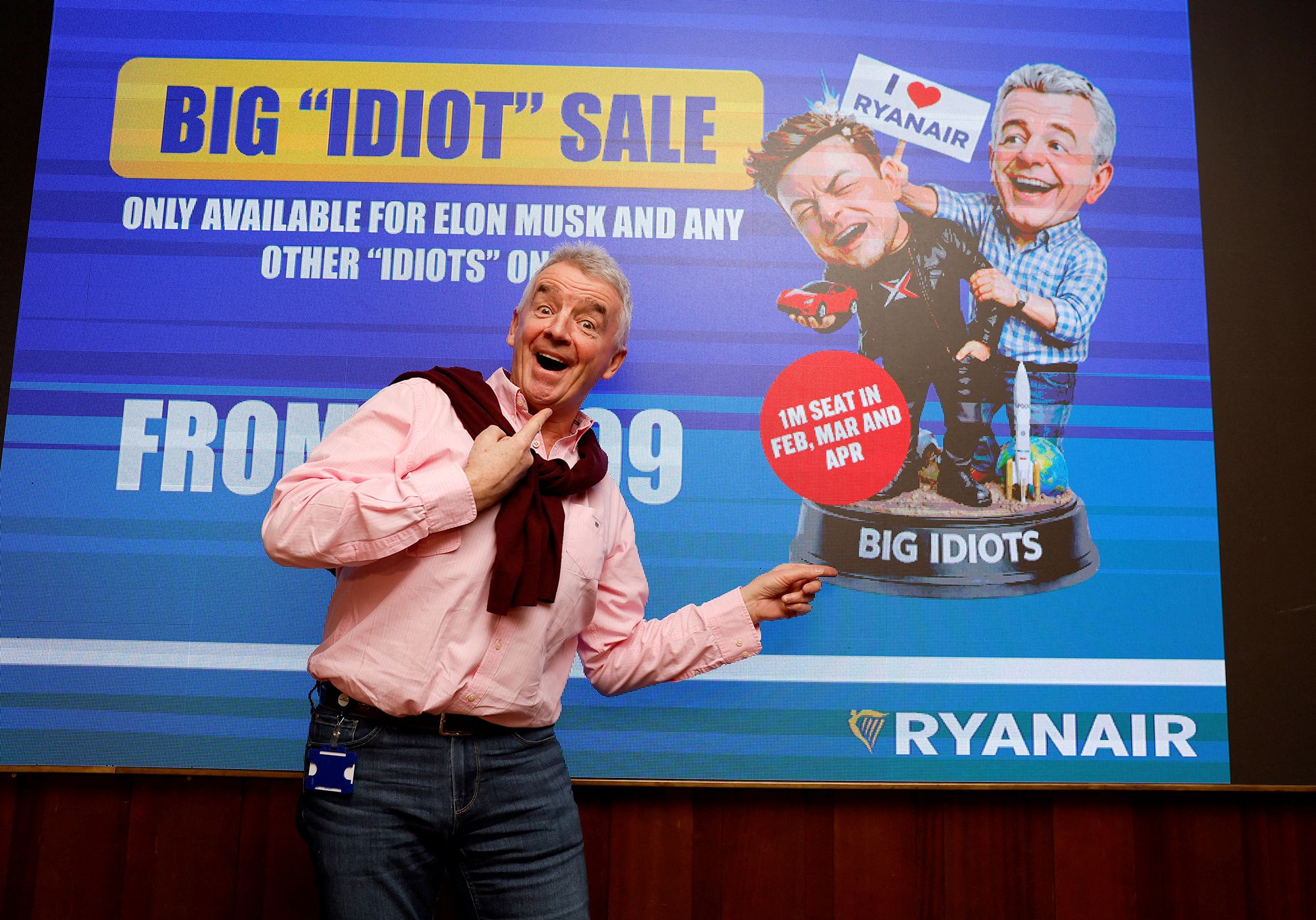 <i>Clodagh Kilcoyne/Reuters via CNN Newsource</i><br/>Ryanair CEO Michael O'Leary is pictured in front of a screen ahead of a press conference in Dublin on Wednesday
