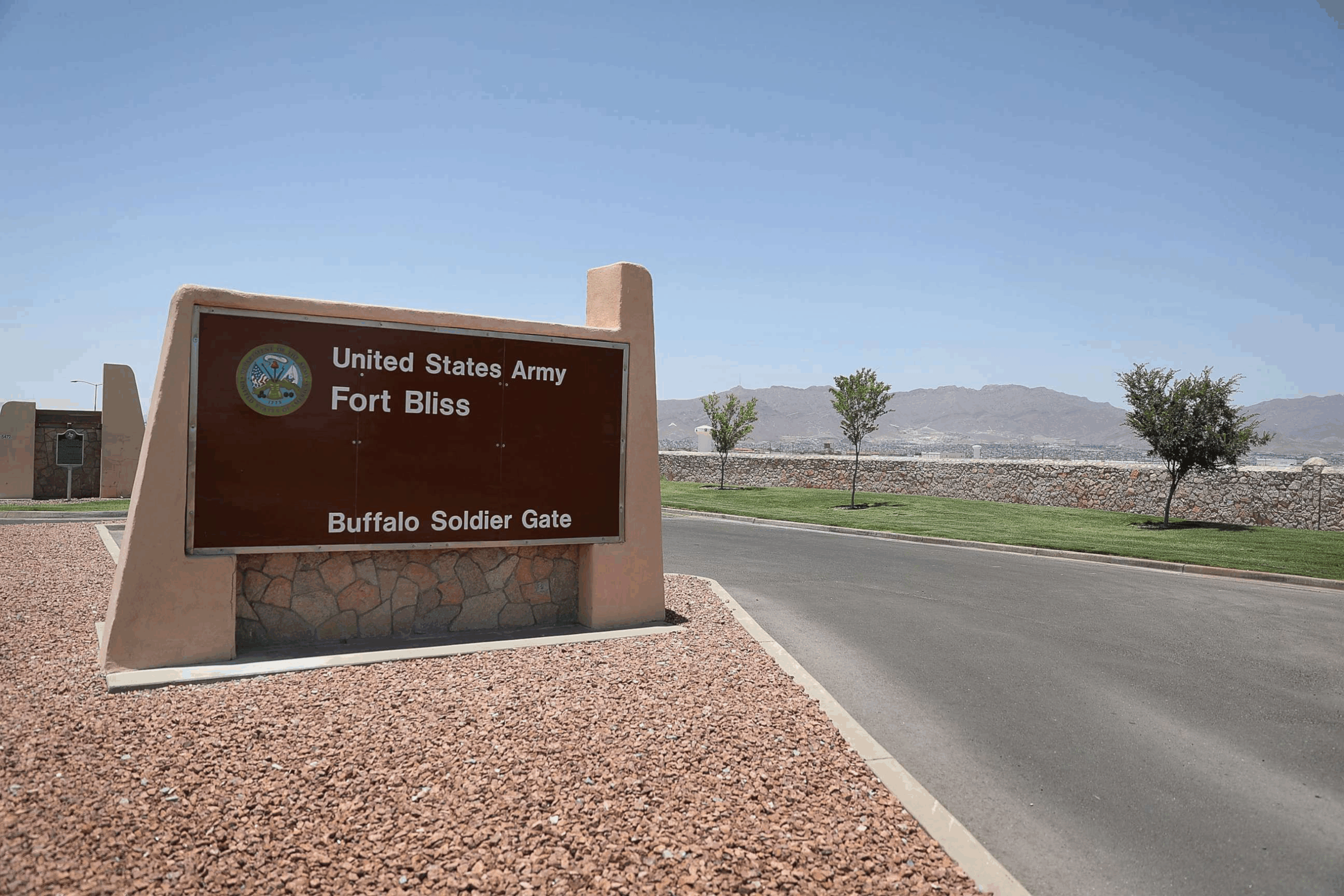 In this June 25, 2018, file photo, an entrance to Fort Bliss is shown, in Fort Bliss, Texas.