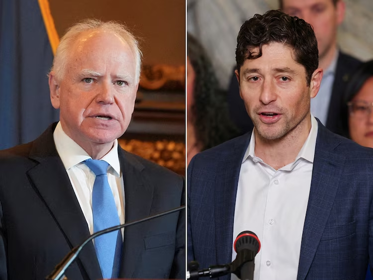 Minnesota Governor Tim Walz speaks to reporters after he announced that he would not seek reelection, at the Minnesota State Capitol in St. Paul, Minn. Jan. 5, 2026. Minneapolis Mayor Jacob Frey speaks during a press conference, following the fatal shooting of Renee Nicole Good by a U.S. Immigration and Customs Enforcement (ICE) agent, in Minneapolis, Jan. 9, 2026.