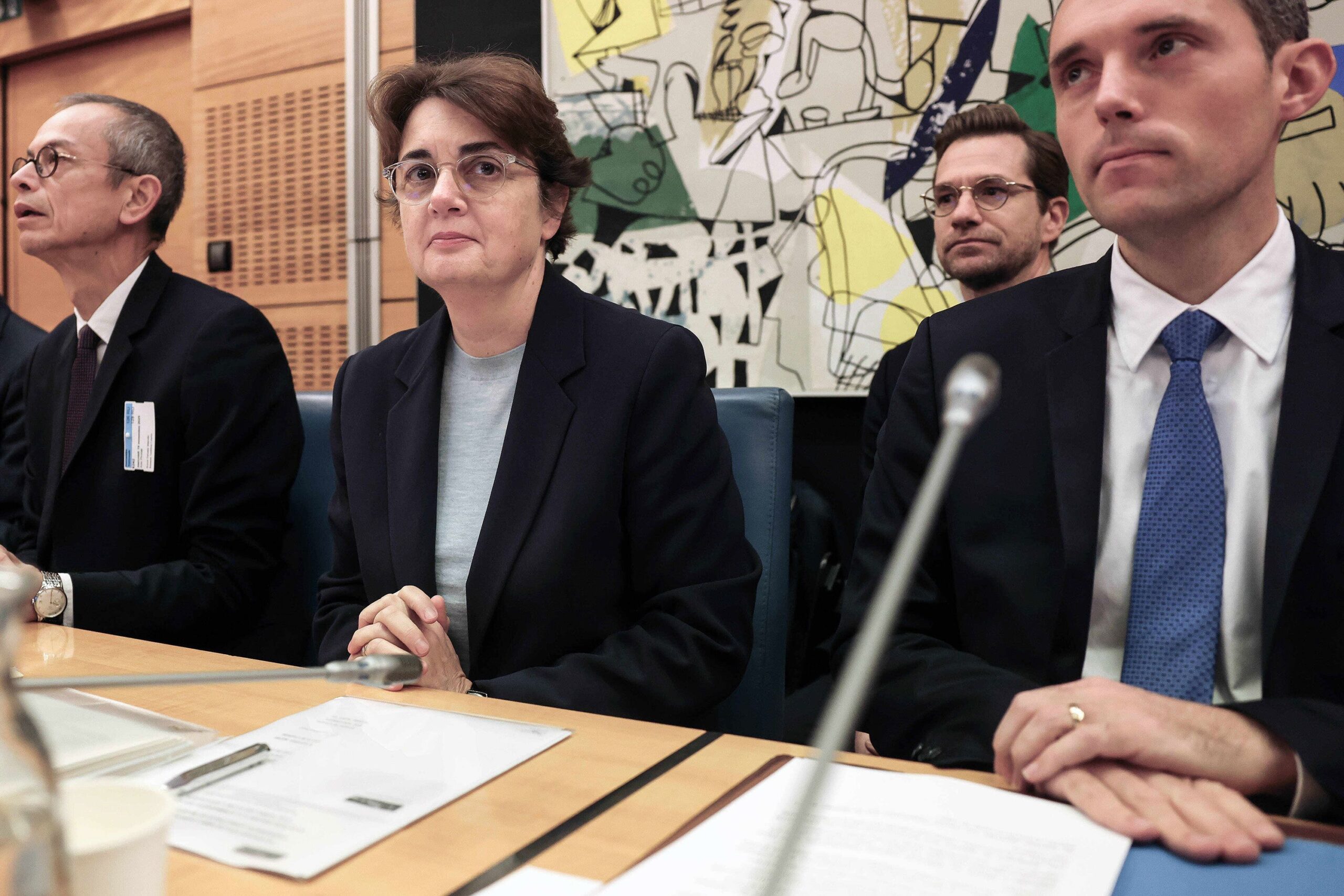 Louvre museum chief Laurence des Cars attends a hearing at the Palais Bourbon in Paris, on November 19, 2025.