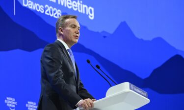 Outgoing WEF President Børge Brende delivers a speech at the forum's annual meeting in Davos