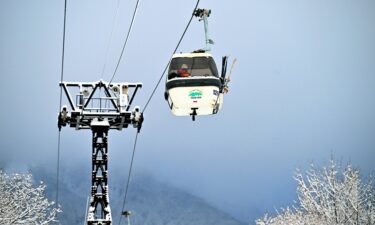 A lift carrying Nagano Prefecture Police for the searching operation is seen at Tsugaike Mountain Resort