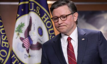Speaker of the House Mike Johnson (R-LA) arrives at the start of a press conference with members of the House Republican leadership at the U.S. Capitol February 3