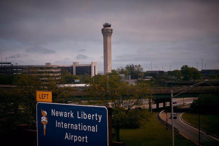 An airport control tower is seen at Newark Liberty International Airport, May 6, 2025, in Newark, N.J.