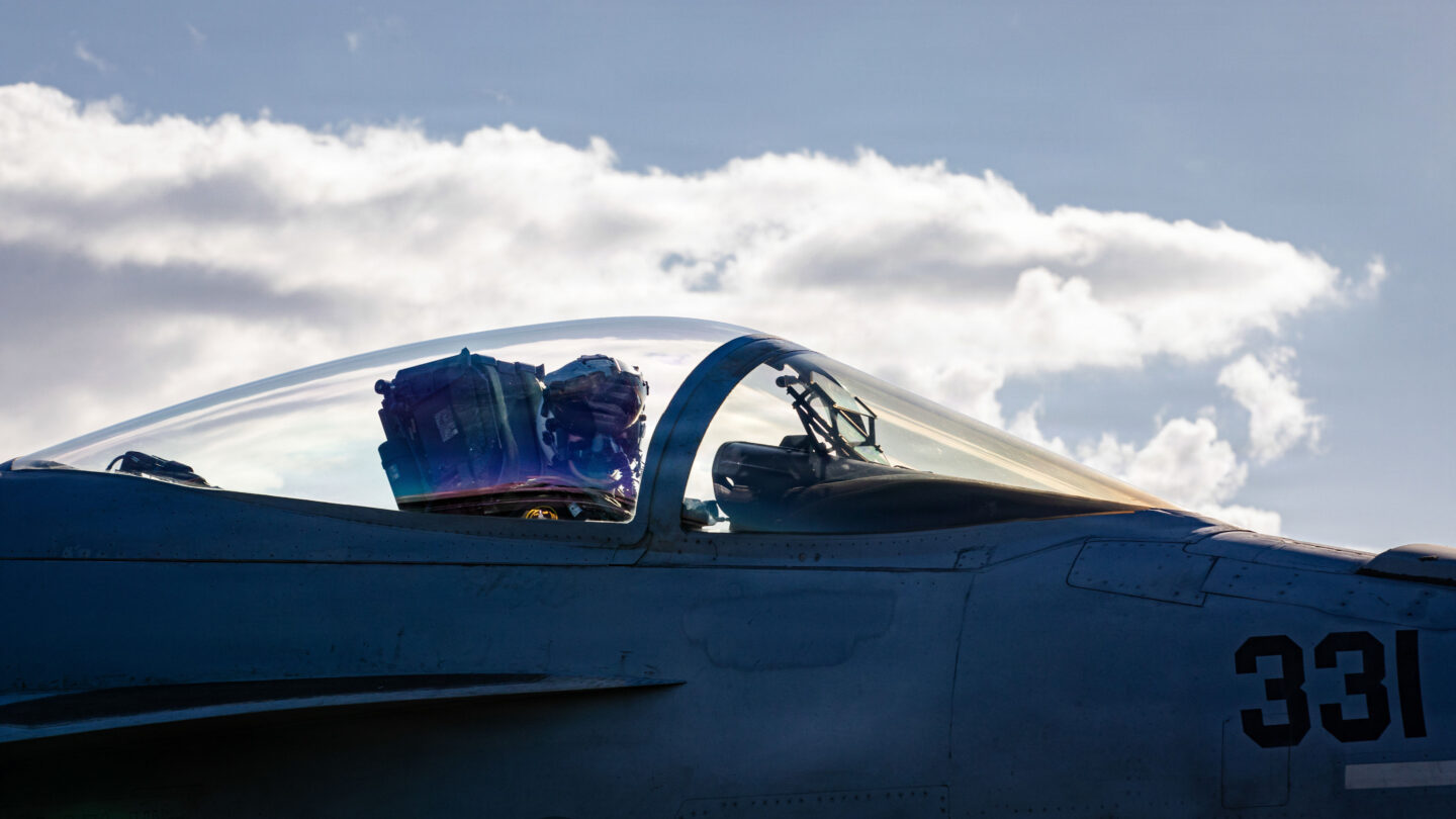 A U.S. Navy Sailor prepares to launch in an F/A-18E Super Hornet aircraft, attached to Strike Fighter Squadron 31, on the flight deck of the world's largest aircraft carrier, USS Gerald R. Ford (CVN 78), while supporting Operation Epic Fury, Feb. 28, 2026. (U.S. Navy photo)